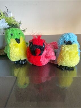 Plush Bird Trio DanDee Cardinal Unipak Bluebird & Budgie